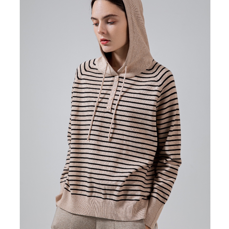 Trend alla moda Semplice svago Joker Foundation Knit Hoodie Felpa con cappuccio a strisce singoli 68060#