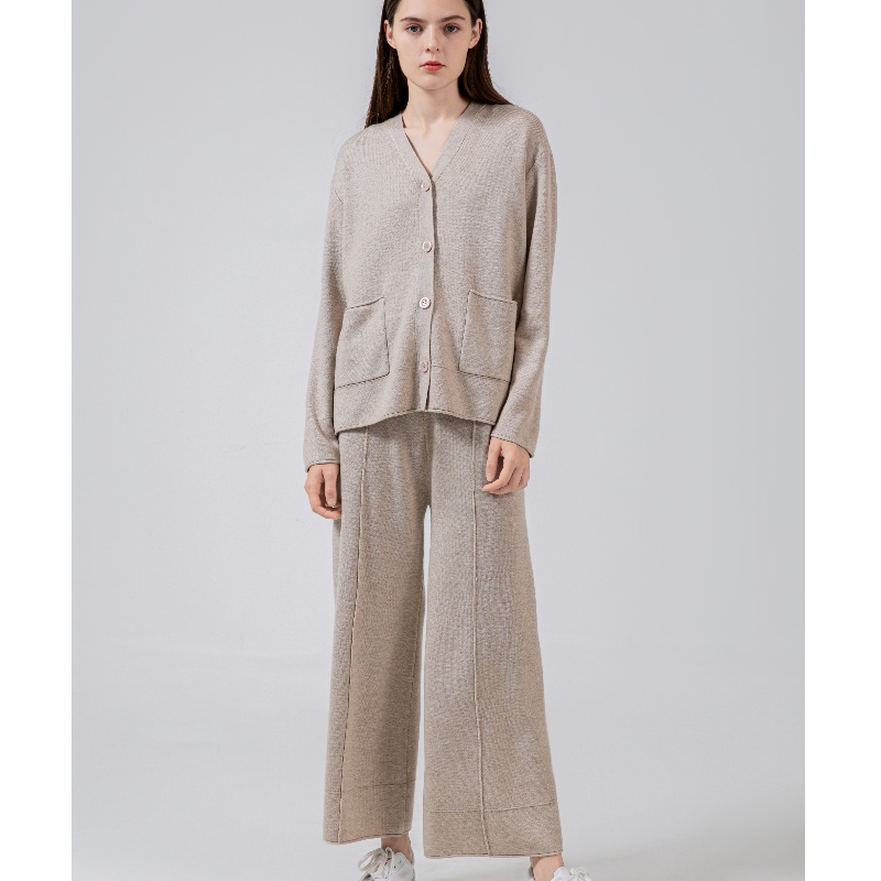 Alla moda casual semplice maglione di lana a due pezzi piccolo cardigan set 69059#