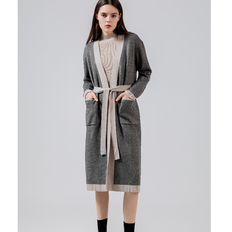 Cappotto di cardigan lungo lana di lana di lino in tessuto casual casual 69071#